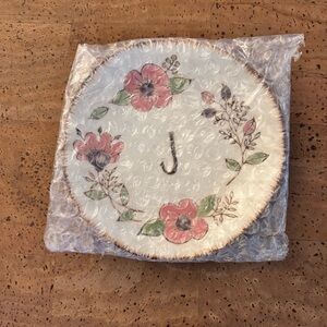 NWT  “J” initial hand painted, microwaveable 5” floral plate.